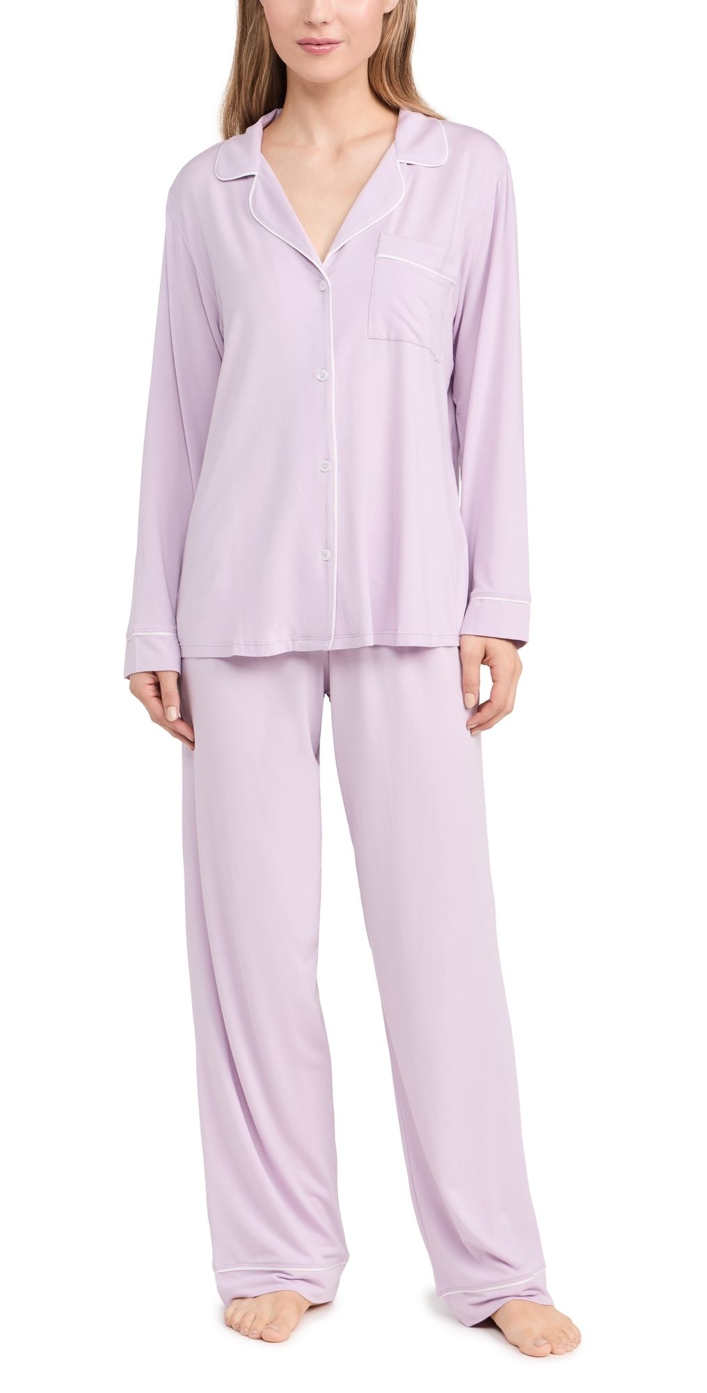 Eberjey Gisele The Tencel Modal Long PJ Set Lavender/ Ivory XL