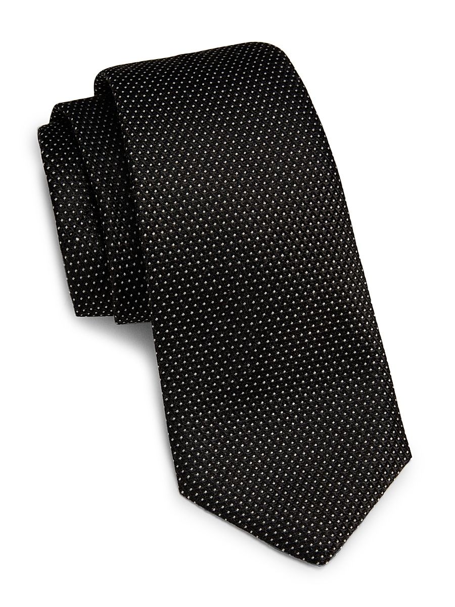 Men's Pin-Dot Silk-Blend Tie - Black
