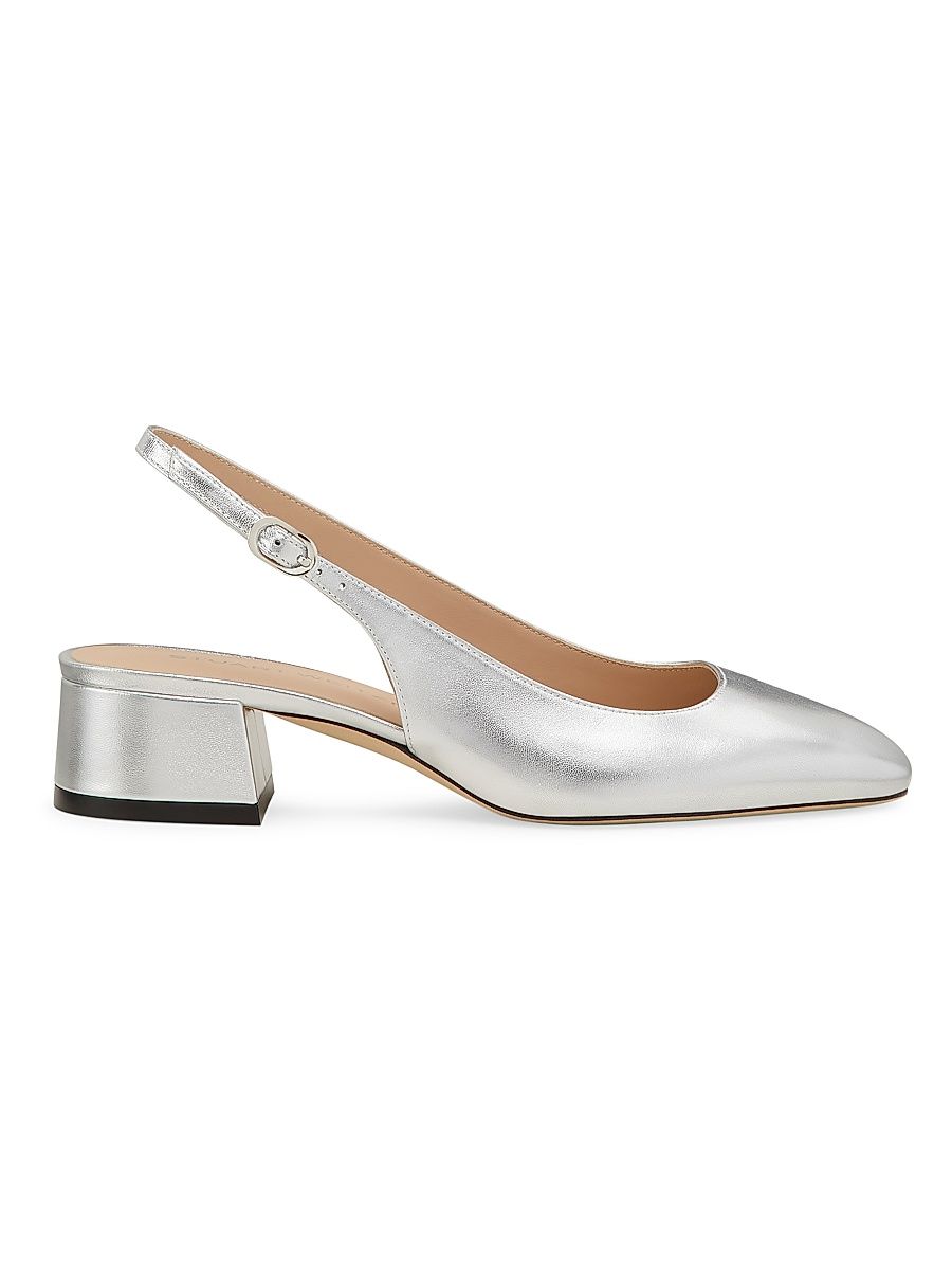 Women's Maeve Metallic Leather 35MM Slingback Pumps - Silver - Size 6.5