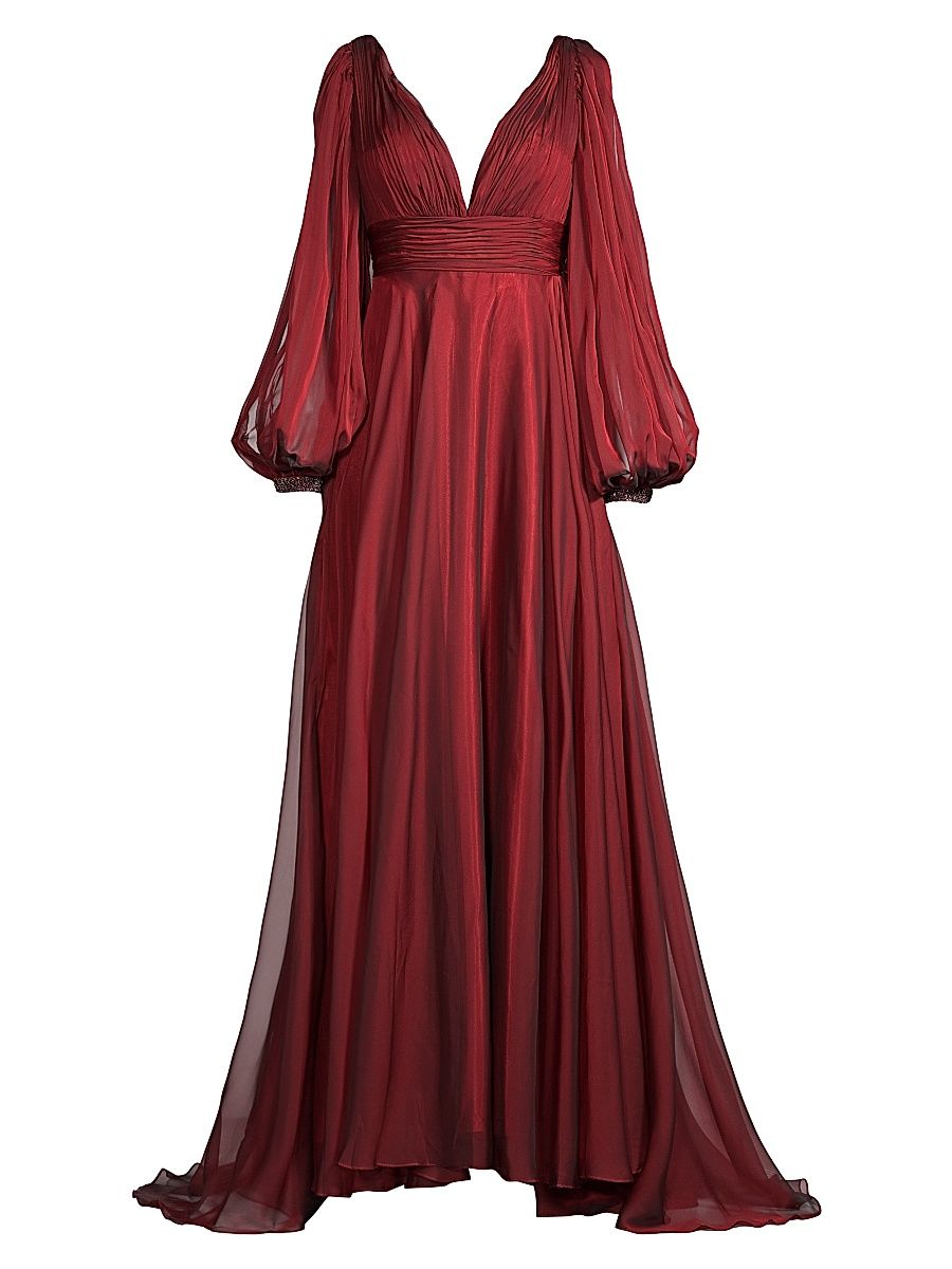 Women's Pleated Tulle Gown - Garnet - Size 6