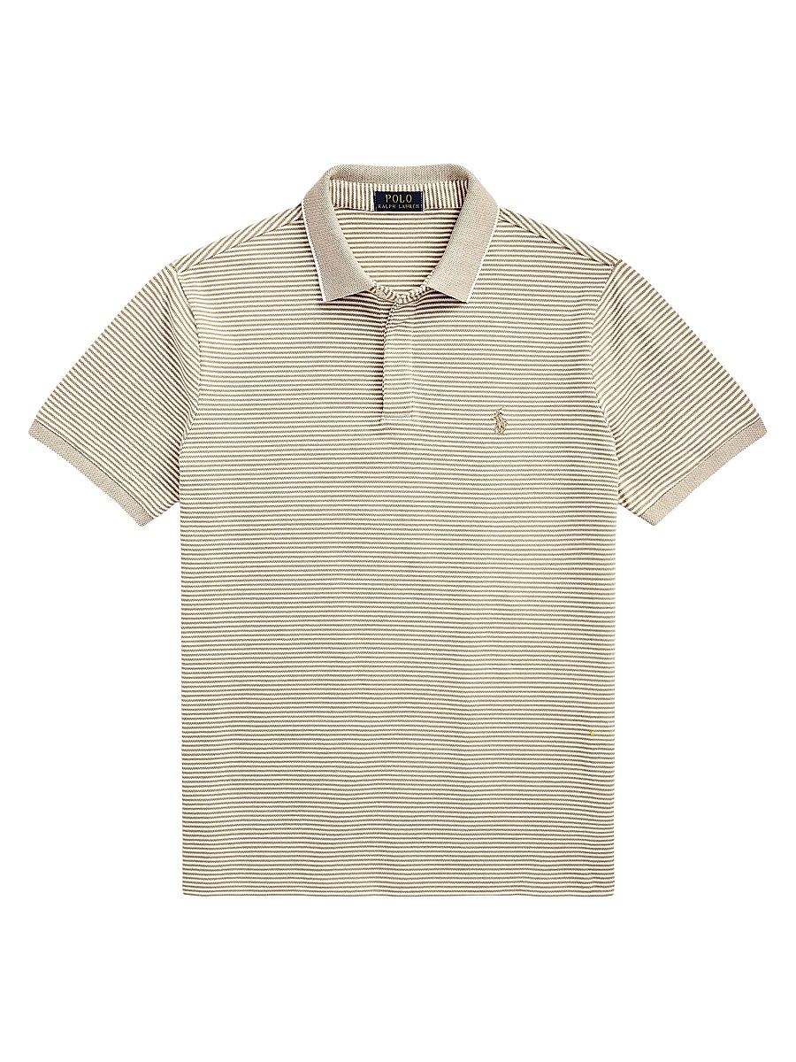 Men's Custom-Slim-Fit Stretch Oxford Mesh Polo Shirt - Classic Khaki White - Size XXL