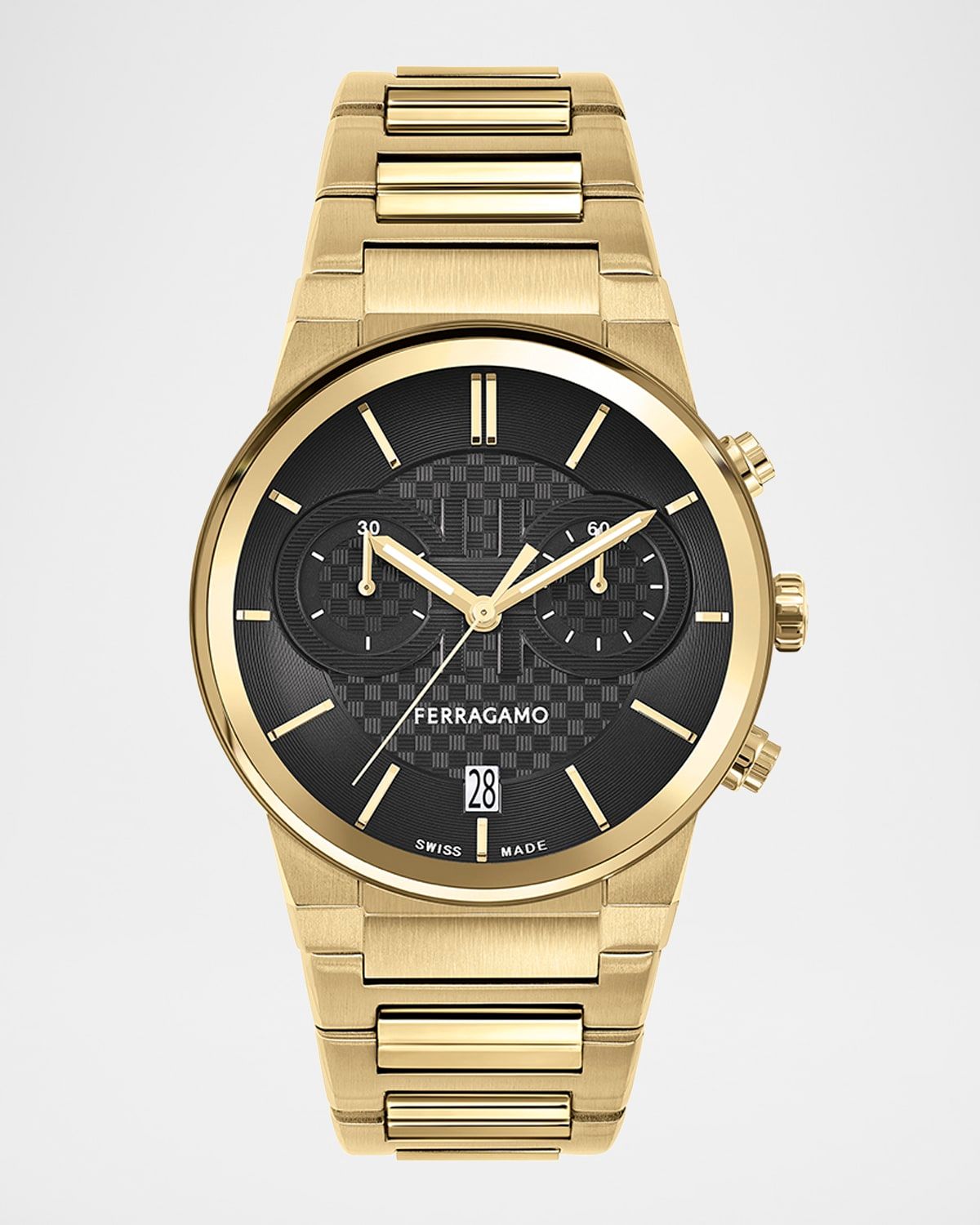 41mm Ferragamo Sapphire Chrono Watch with Bracelet Strap, Yellow Gold