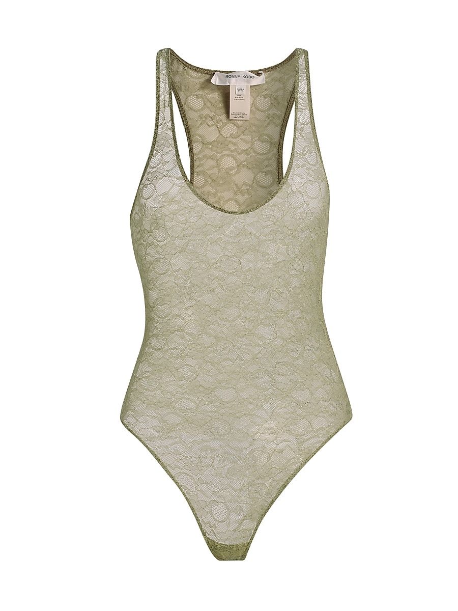 Women's Luchy Floral Lace Bodysuit - Tea - Size Small