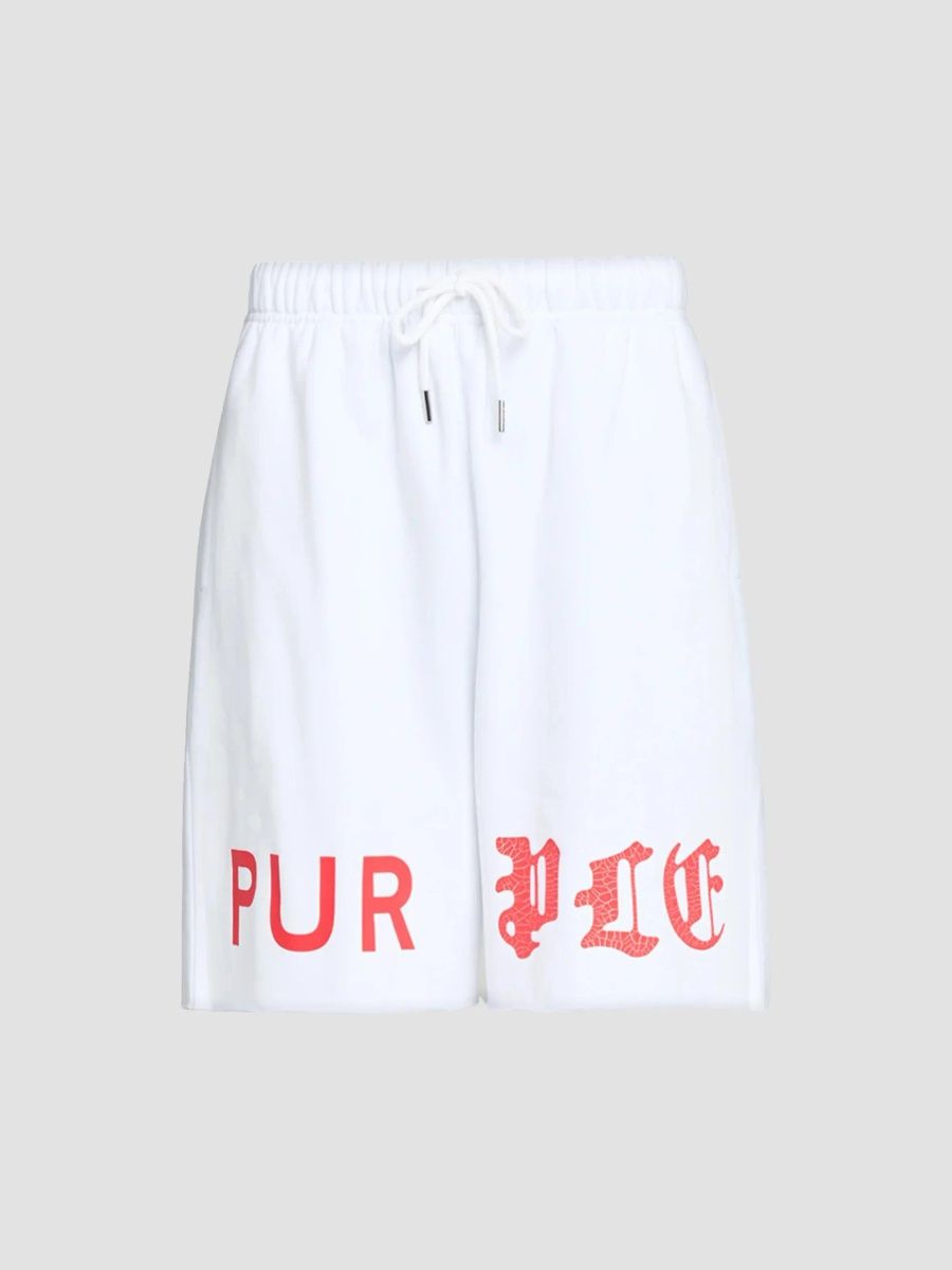 Purple Brand Men's White Label Fleece Logo Cotton Shorts - White - Size Small