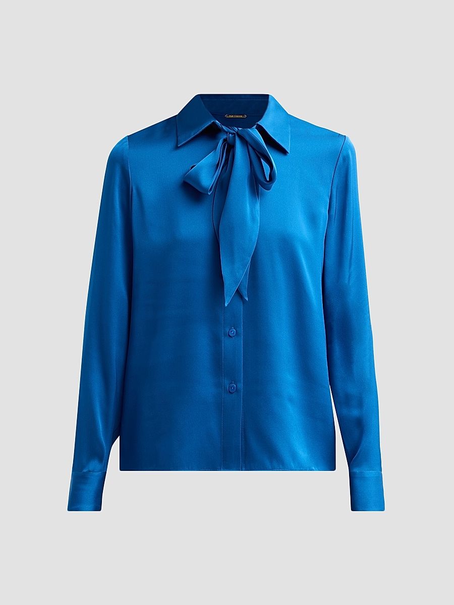 Women's Solana Stretch-Silk Tieneck Blouse - Blue Dream - Size XL
