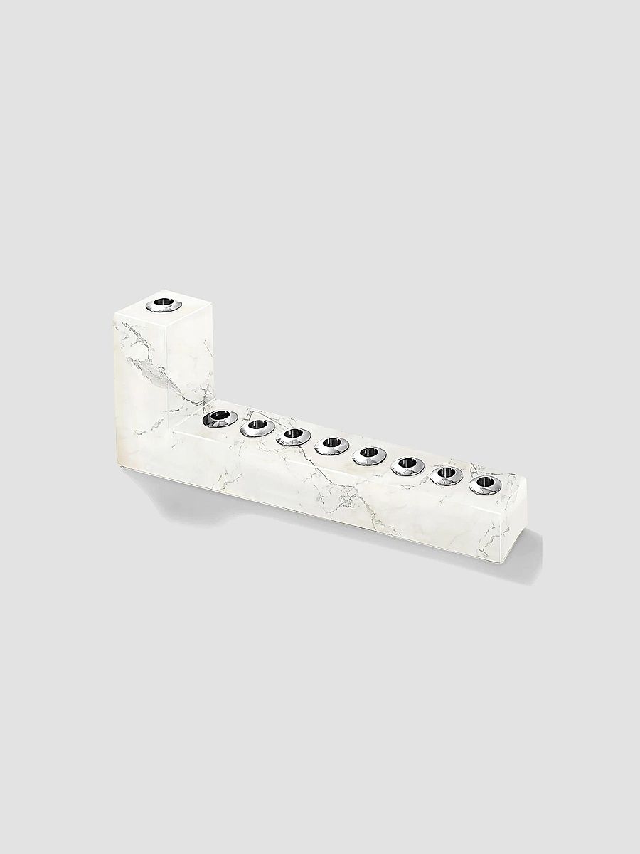Brillante Marble & Stainless Steel Menorah - White Silver