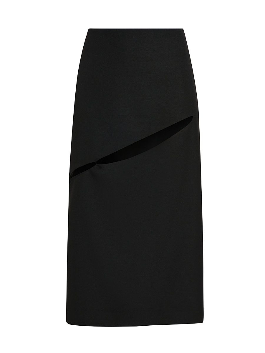 Women's Cut-Out Grain de Poudre Wool Knee-Length Skirt - Black - Size 16