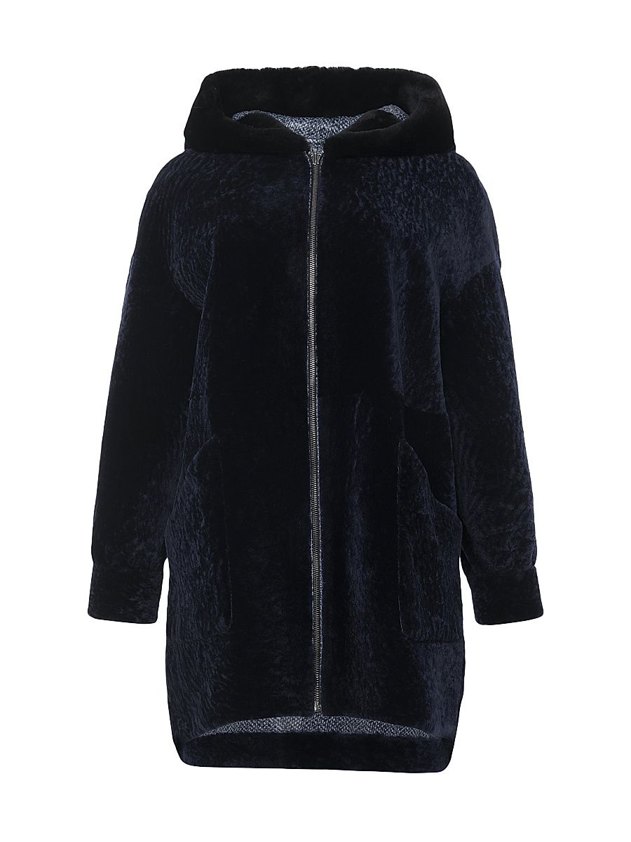 Women's Reversible Select Shearling Lamb Parka - Navy - Size Medium