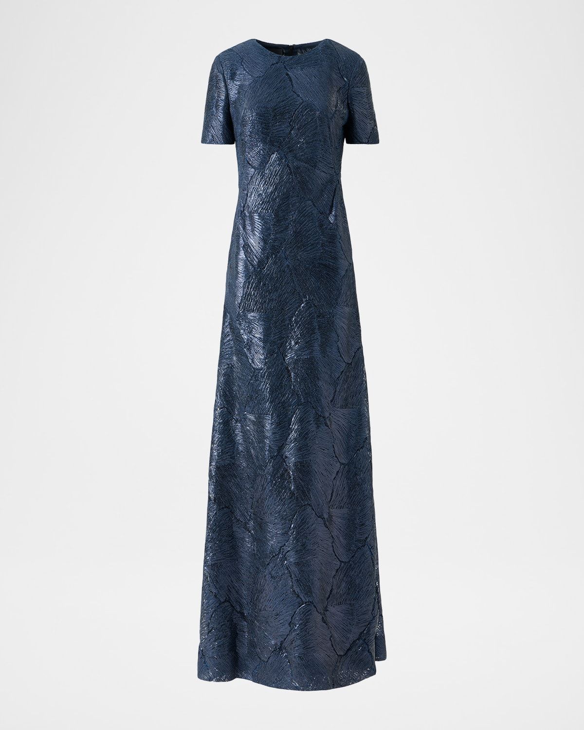Lacquered Sea Fan Lace Short-Sleeve Gown