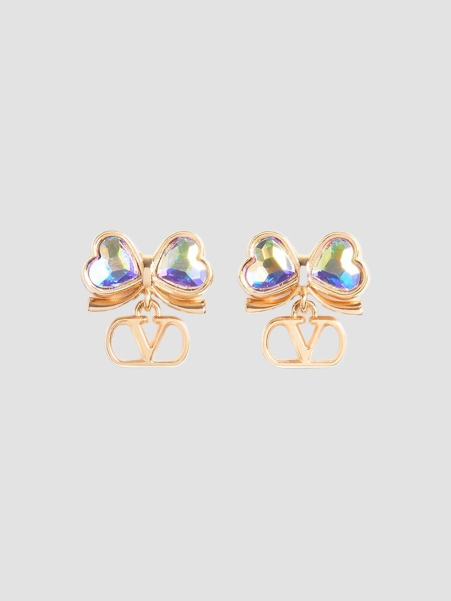 Valentino Women's VLogo Floc Earrings in Metal and Crystals - Gold Multicolor