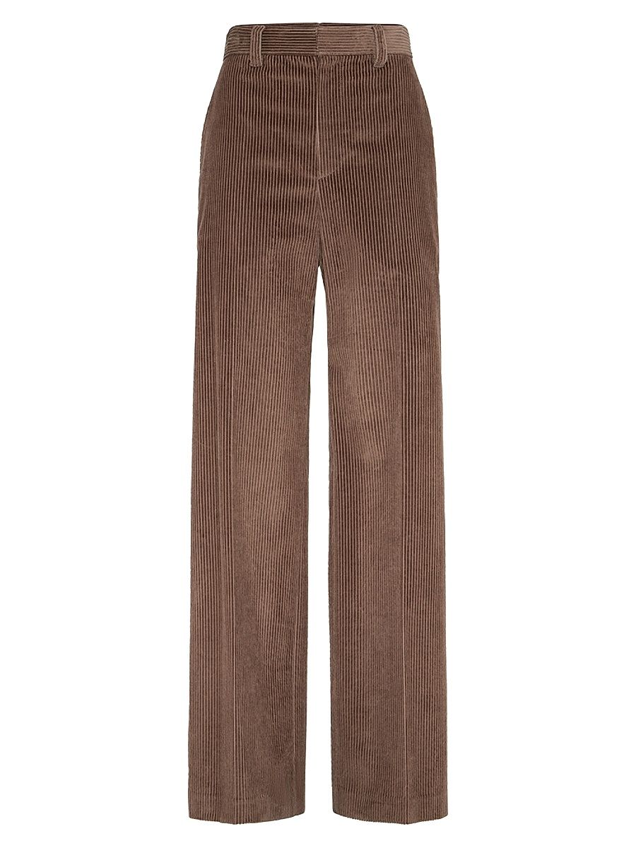 Women's Cotton Corduroy Loose Trousers - Brown - Size 8