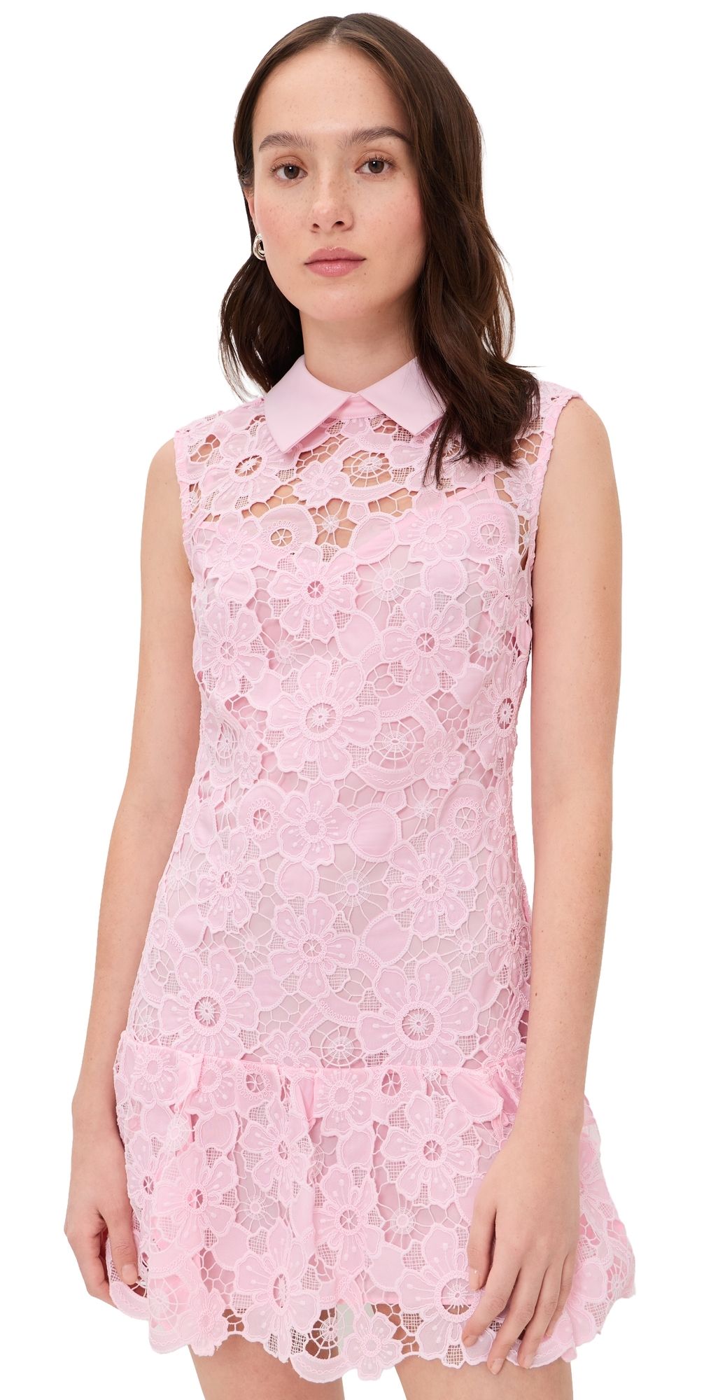 Self Portrait Lace Collared Mini Dress Pink 10