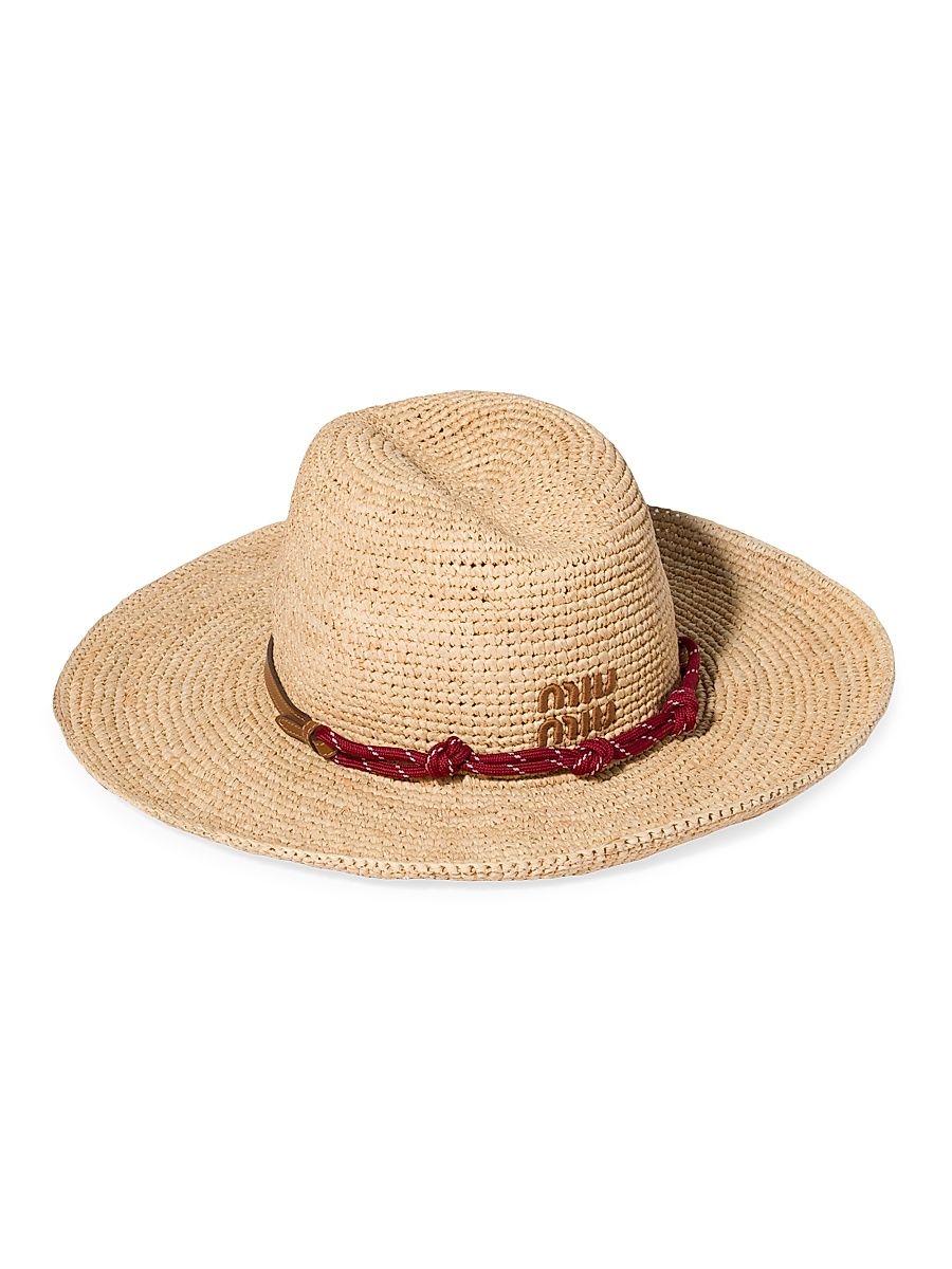 Women's Raffia and Leather Hat - Beige Khaki - Size Small