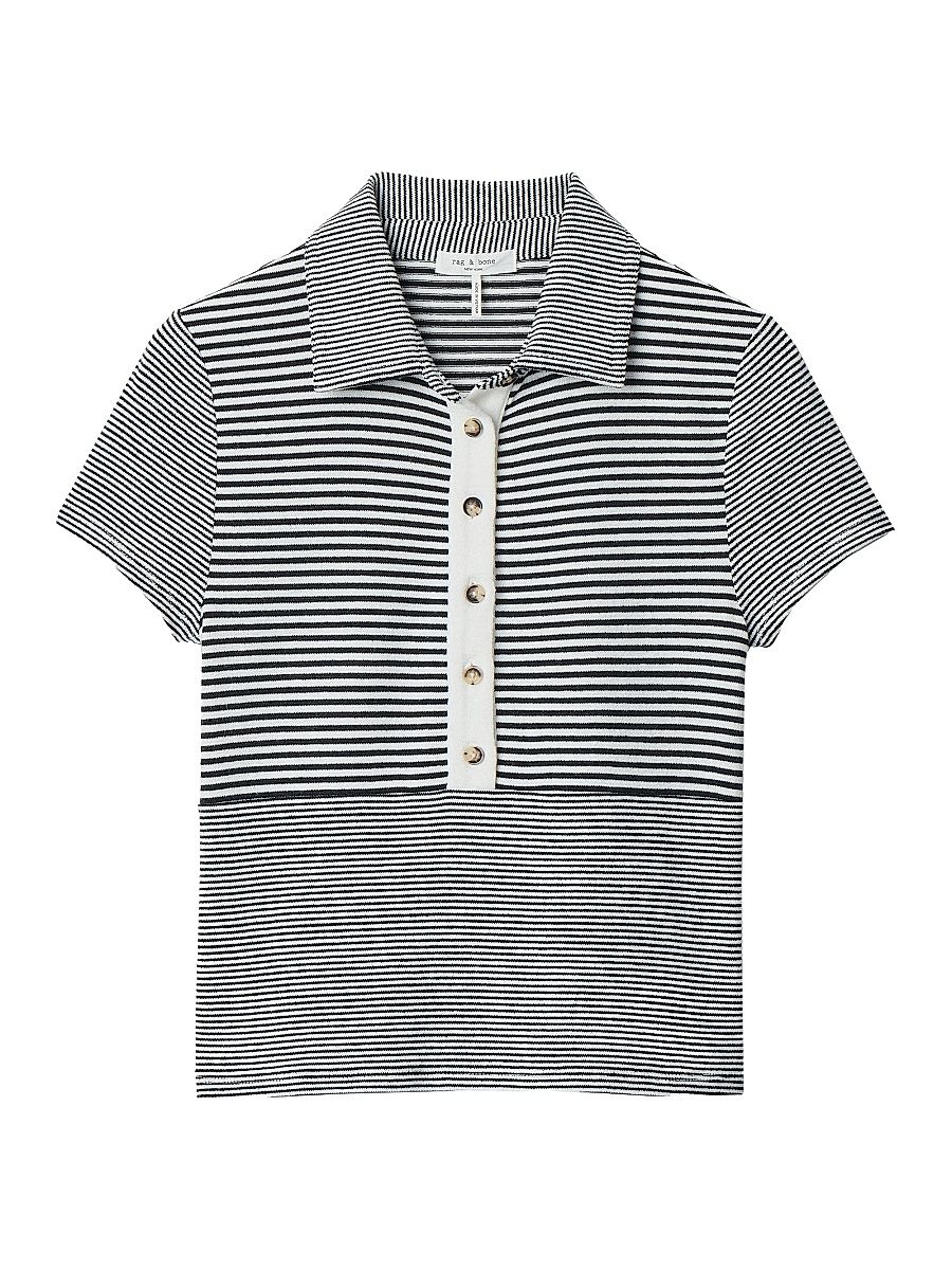 Women's The Knit Striped Polo Shirt - Ivory Multi - Size XL