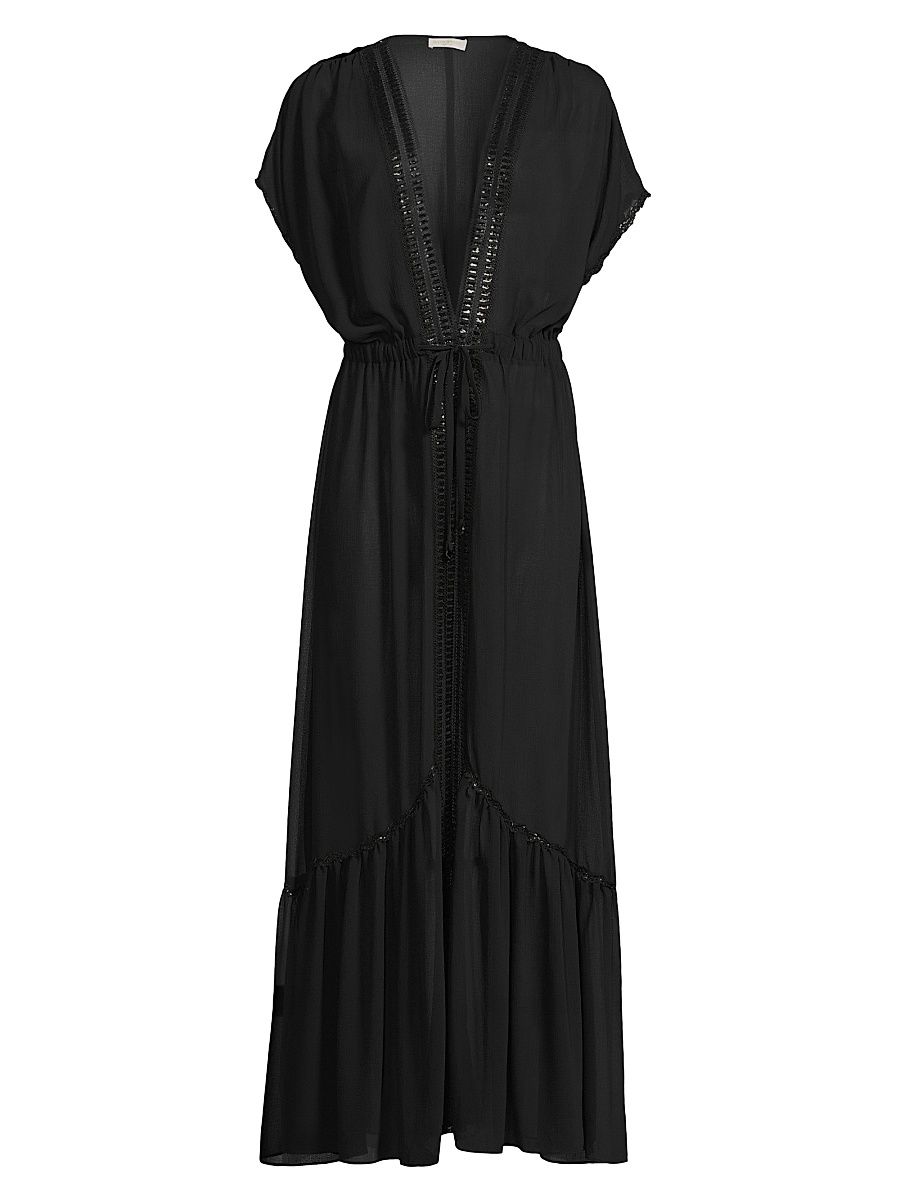 Women's Gem Tie-Waist Cover-Up Maxi Dress - Black - Size XL