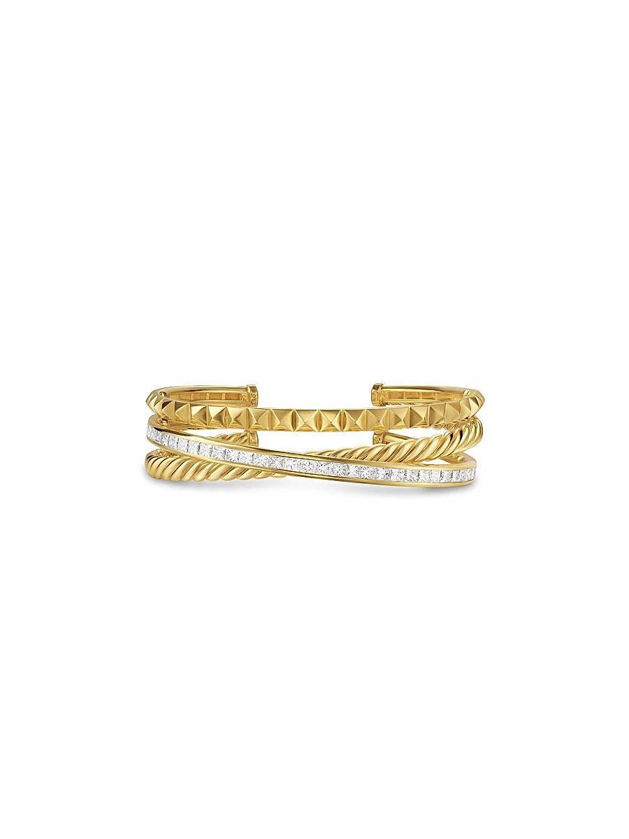 Women's Crossover Three Row Cuff Bracelet in 18K Yellow Gold - Gold - Size Medium