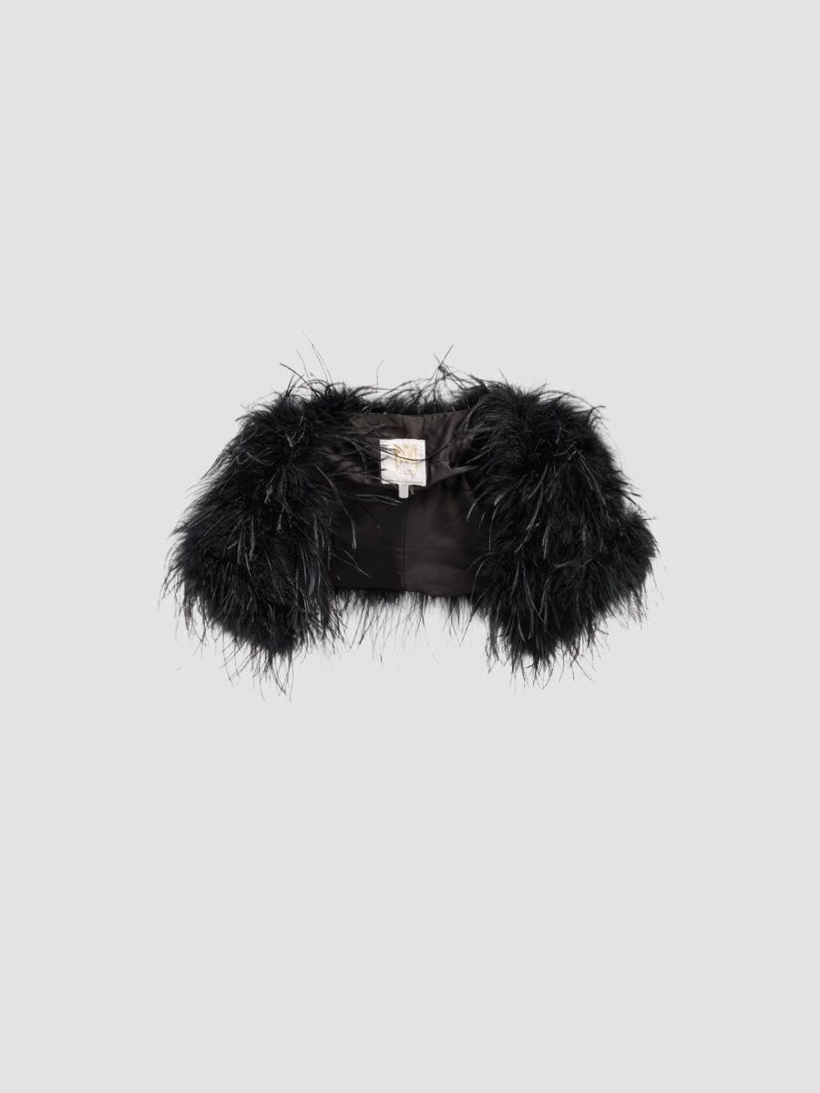 Milly Women's Feather Cap-Sleeve Bolero - Black