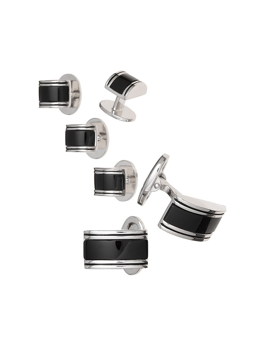 Men's Linear Etch Rectangular Cufflinks & Tuxedo Studs Set