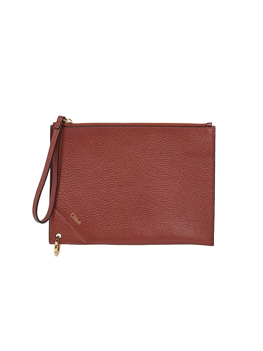 Women's Grained Leather Pouch - Clay Brown