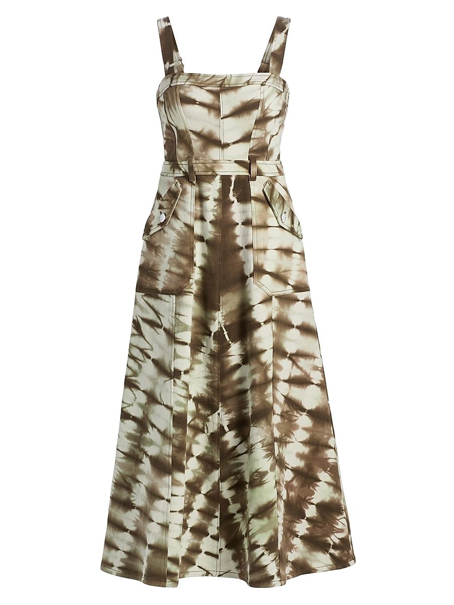 Women's Malani Tie-Dye Denim Midi-Dress - Dark Olive White - Size 14