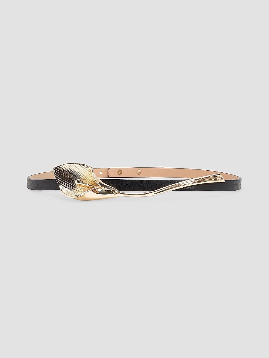Women's Calla Lily Leather Belt - Black - Size Large