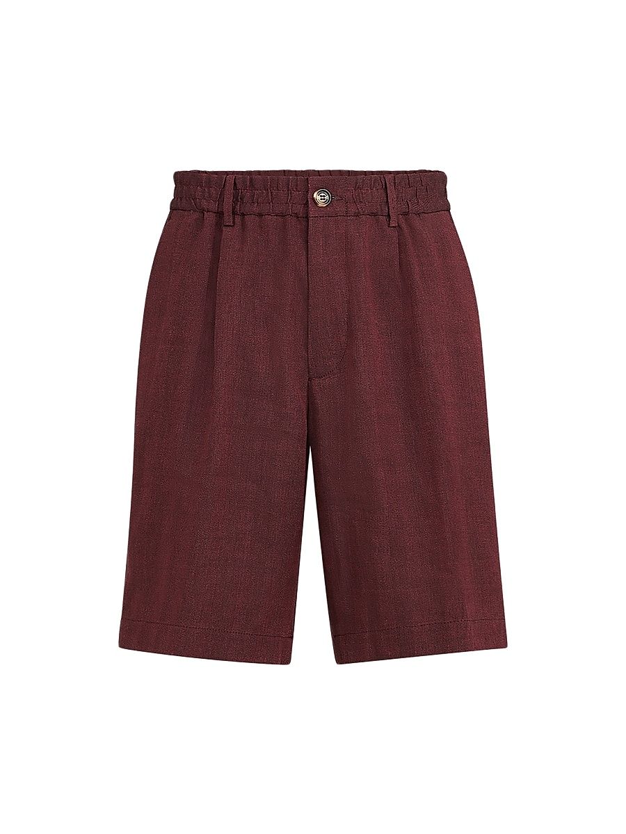 Men's Linen and Virgin Wool Chevron Bermuda Shorts - Cherry - Size 48
