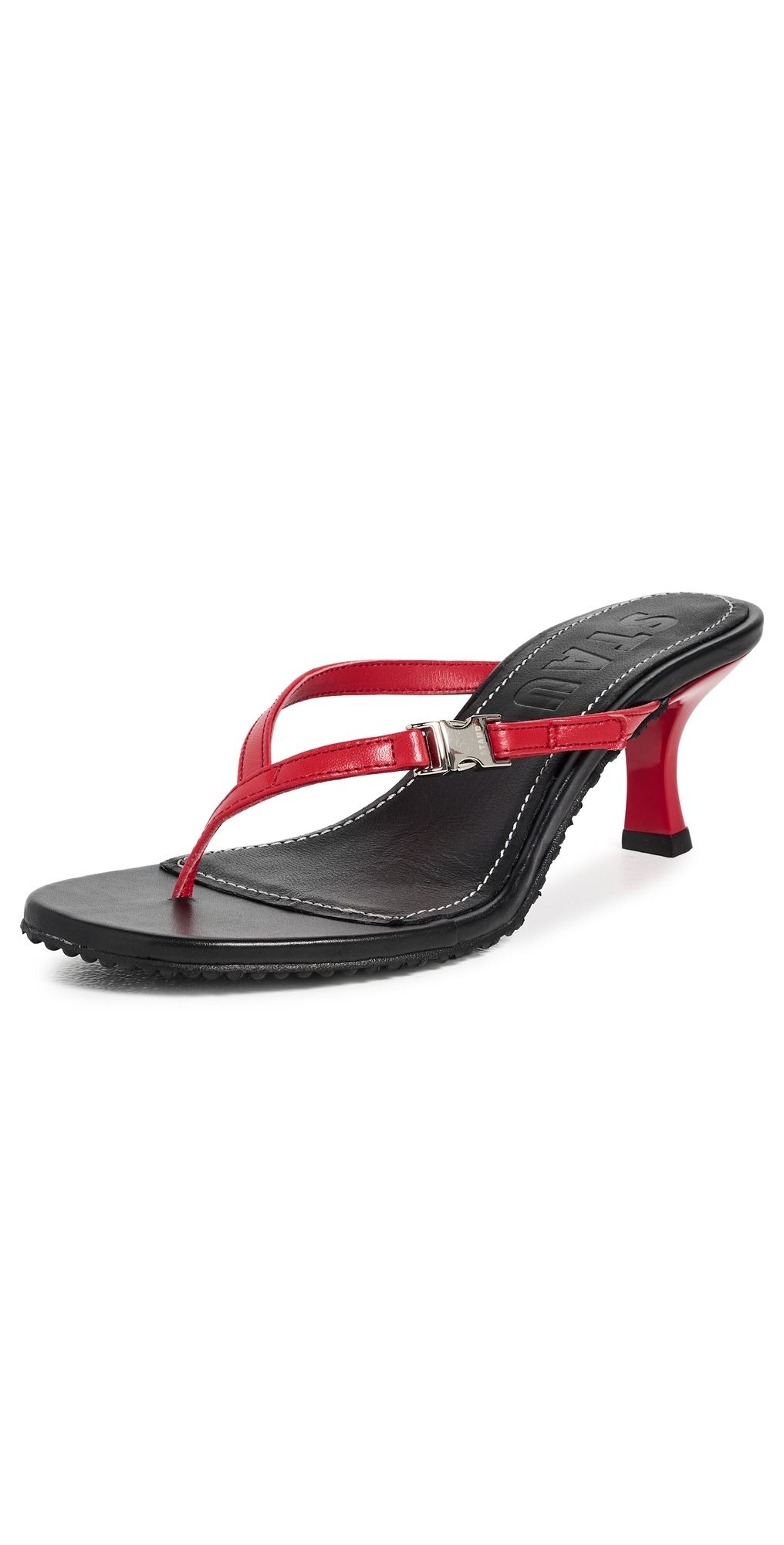 STAUD Flynn Kitten Heel Sandals Black Red Rose 36.5