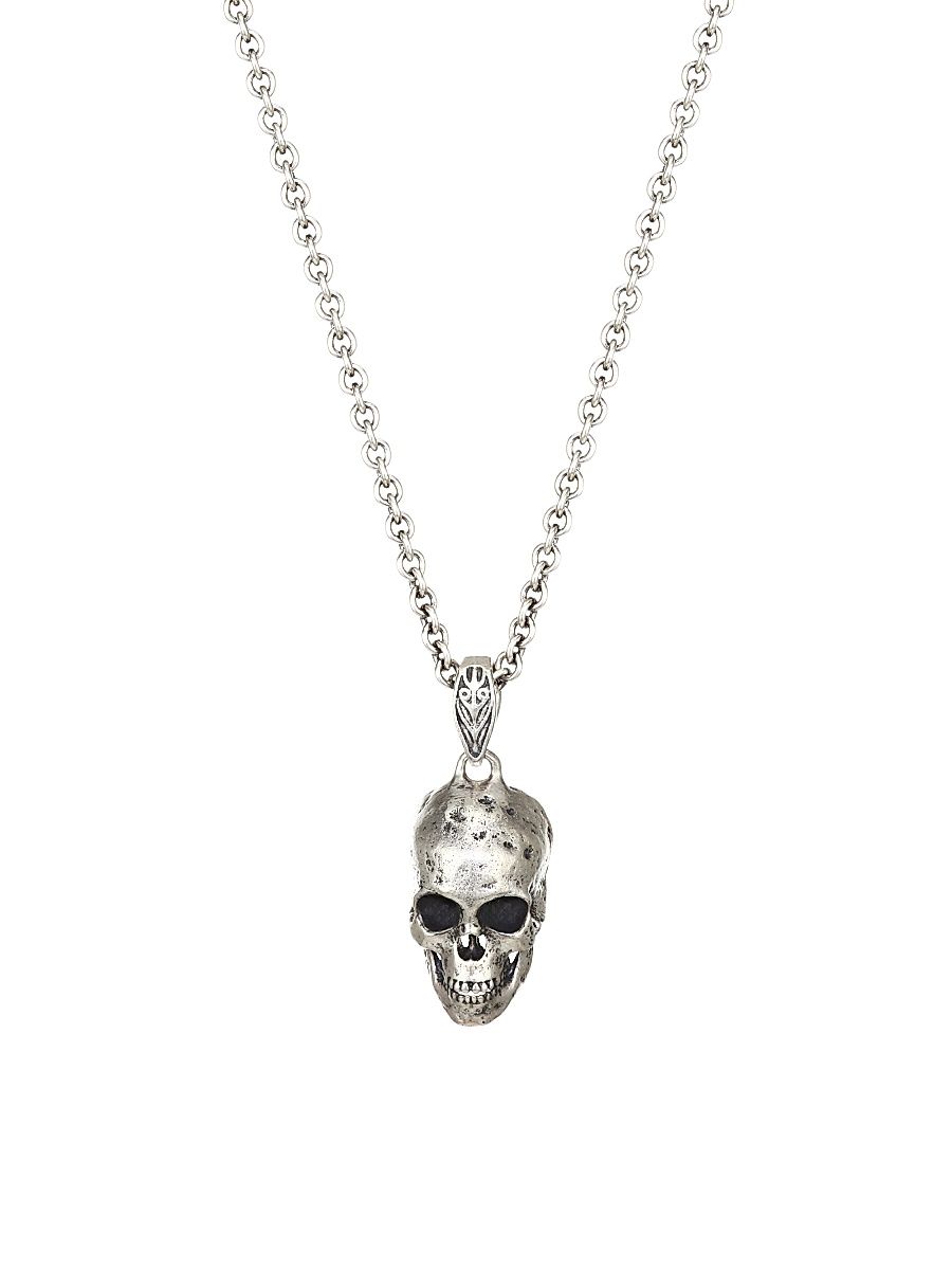 Men's Skulls & Daggers Sterling Silver Pendant Necklace - Silver