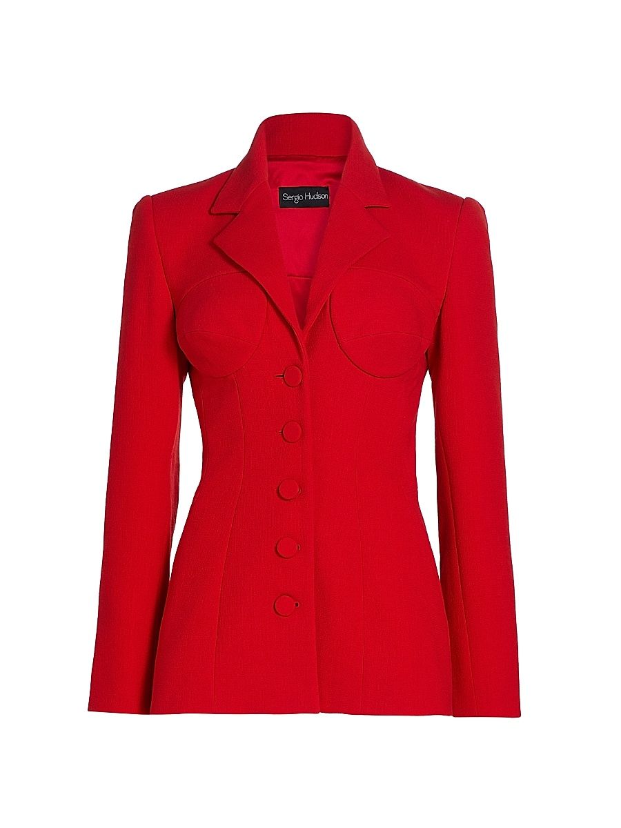 Women's Bustier Crepe Wool-Blend Blazer - Scarlet - Size 10