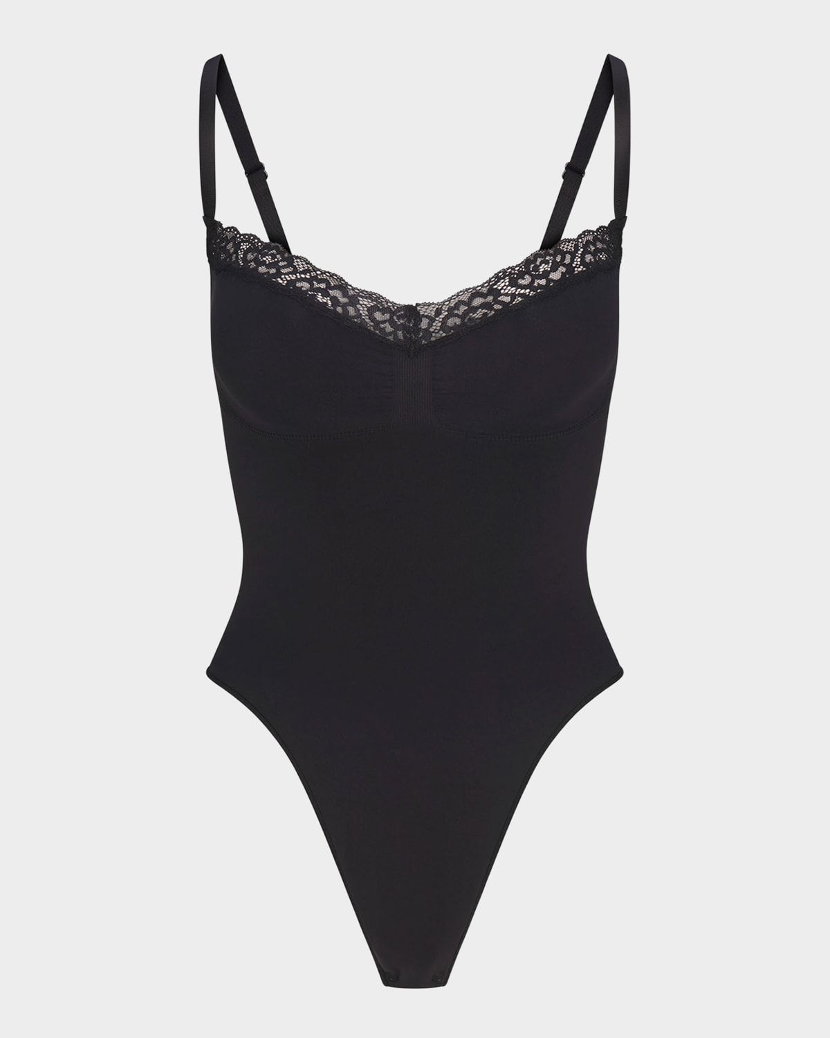 Seamless Sculpt Lace-Trim Thong Bodysuit