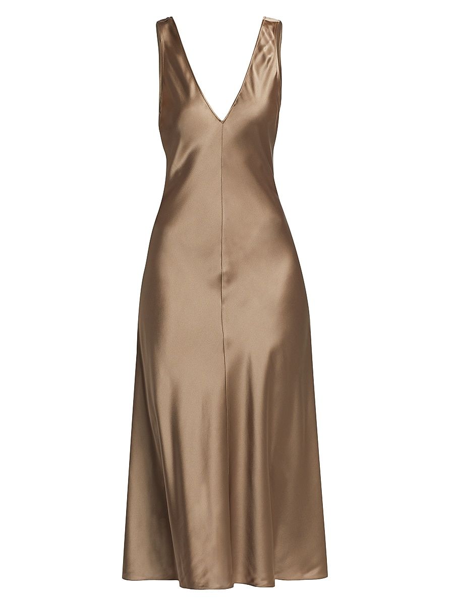 Women's Savannah Silk Satin V-Neck Midi-Dress - Cypress - Size Small