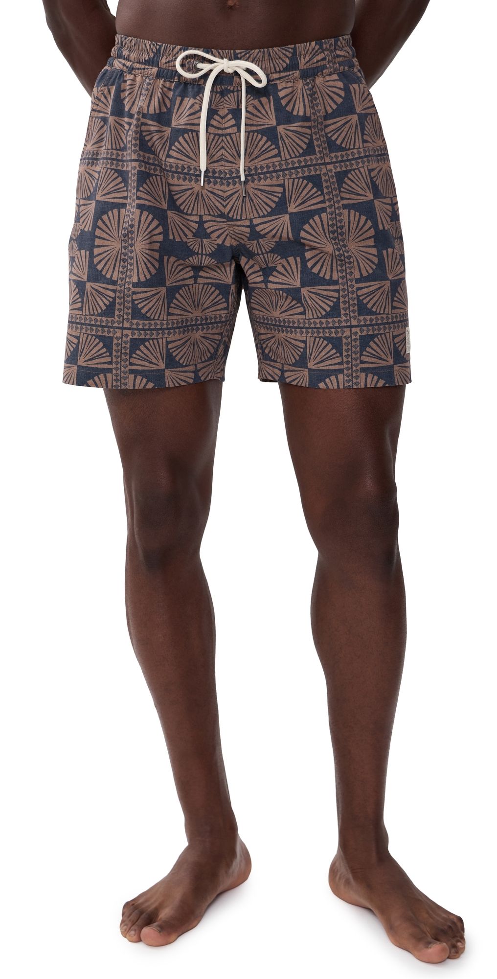 Marine Layer Lined Sport & Swim Shorts 6 Brown/Navy Geo Fan Print XXL