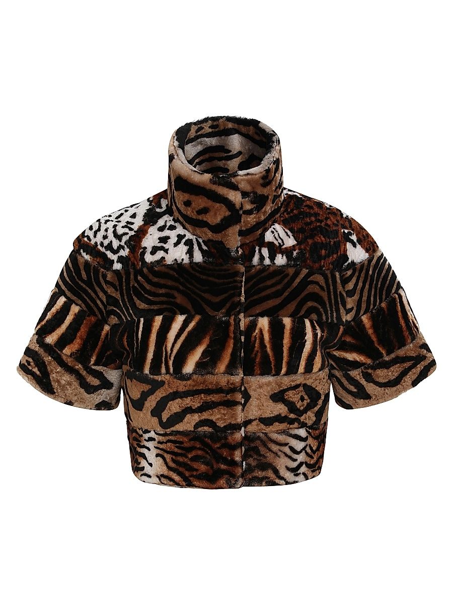 Women's Merino Shearling Lamb Bolero - Africa Print - Size Medium