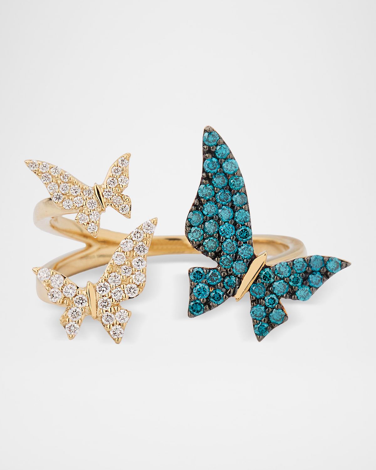Denim Blue and White Diamond Multi Butterfly Wrap Ring