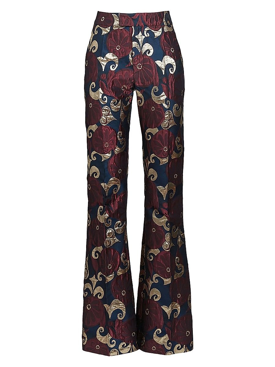 Women's Saturday Night Pants - Jacquard Moonflower Gold - Size Large