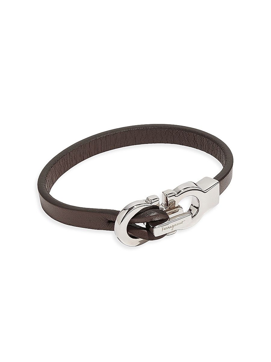Men's Gancini Leather Bracelet - Bark Brown