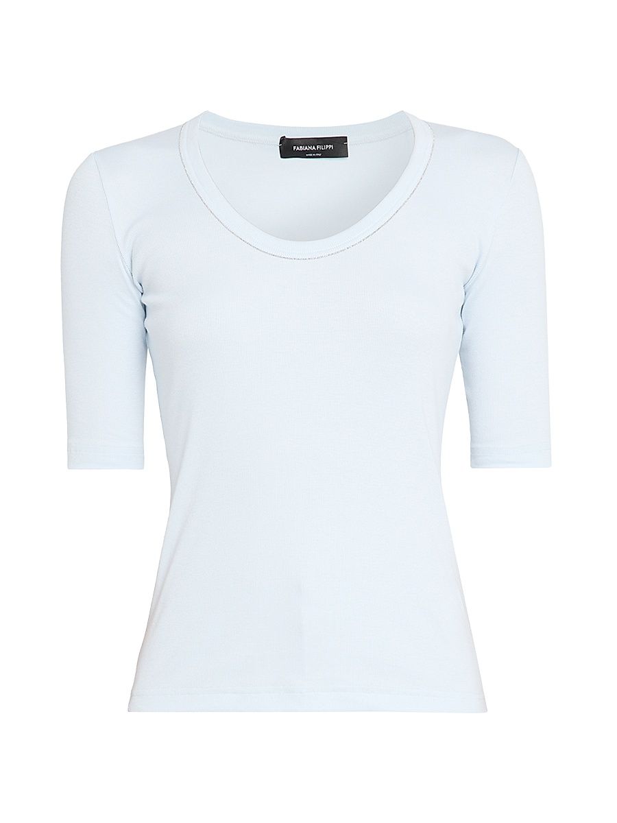 Women's Jersey Cotton U-Neck T-Shirt - Acqua - Size 12