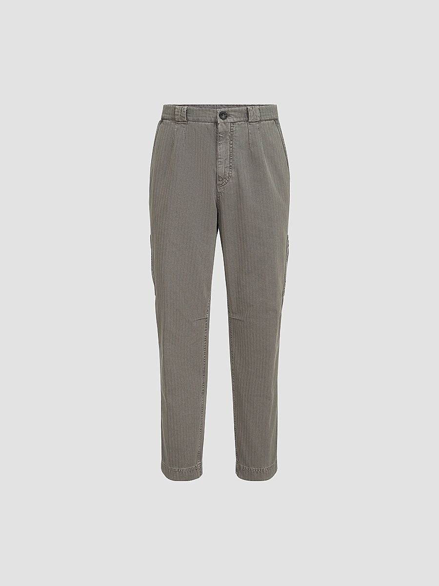 Men's Cotton Chevron Trousers with Zipped Pocket - Grey - Size 42