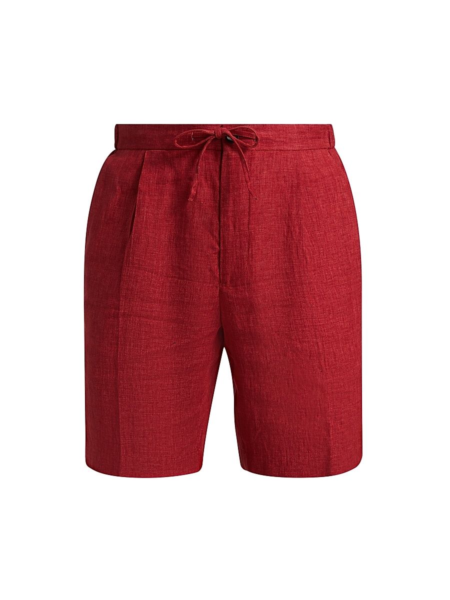 Men's COLLECTION Linen Drawstring Shorts - Red - Size 40