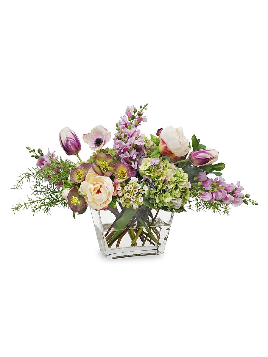 Everyday Floral Imitation Floral Hellebores Mix In Glass Vase