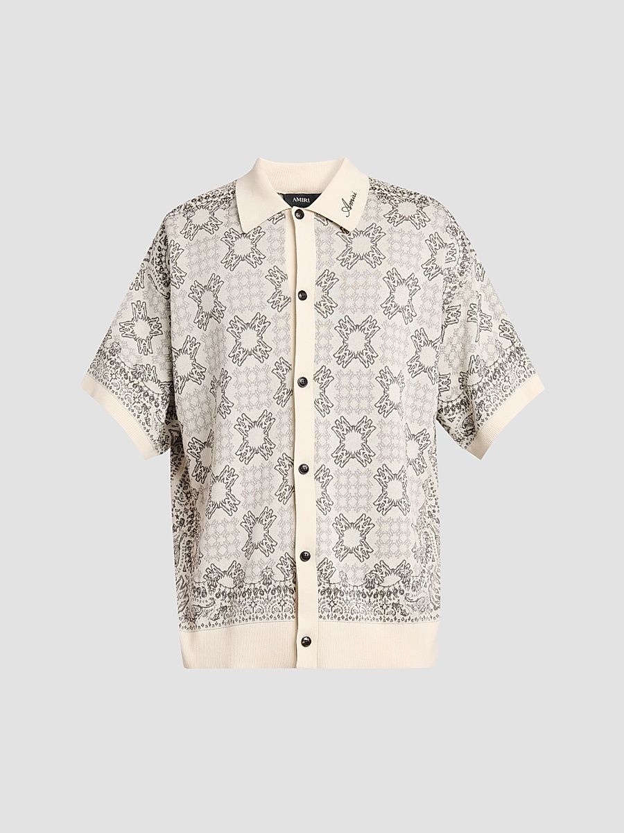 Men's Printed Cotton-Blend Mesh Shirt - Alabaster - Size XXL