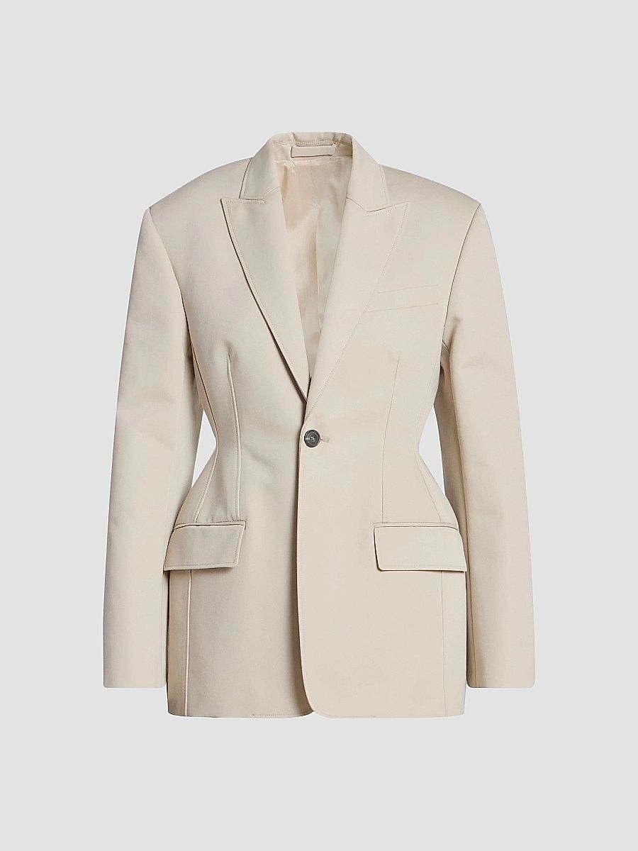 WARDROBE. NYC Women's Drill Contour Cotton Single-Breasted Blazer - Stone - Size XL