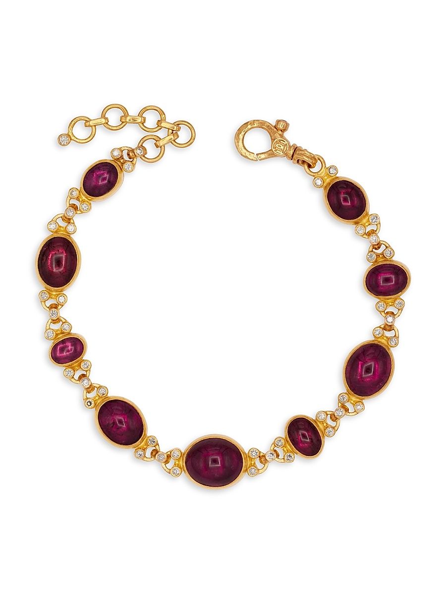 Women's Rubellite, Diamond & 24K Yellow Gold Bracelet - Yellow Gold