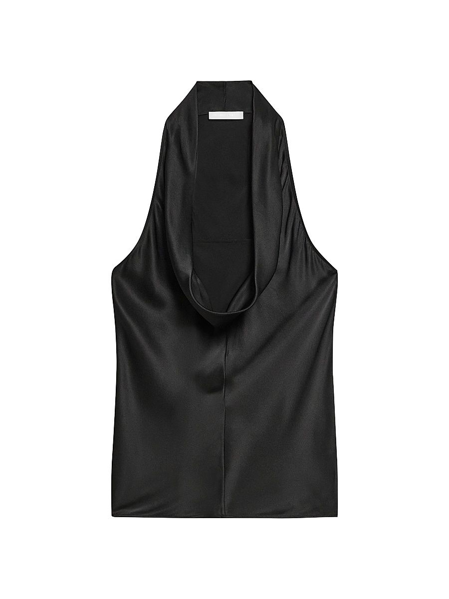 Women's U-Neck Silk Satin Top - Black - Size XL