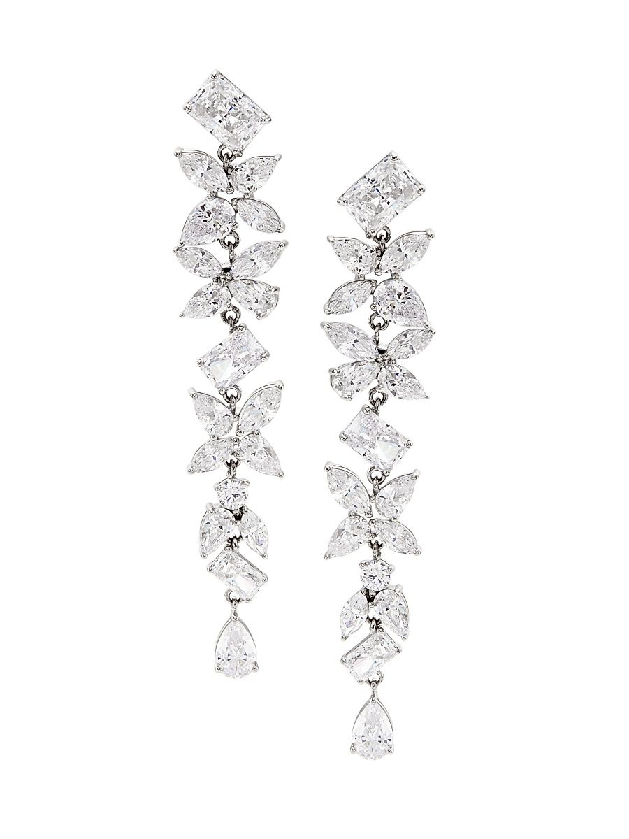 Women's Versailles Rhodium-Plated & Cubic Zirconia Floral Drop Earrings - Silver