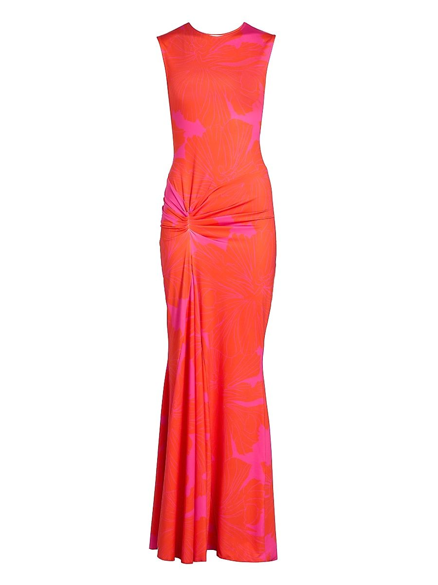 Women's Annie Floral Sleeveless Maxi Dress - Coral Blossom - Size XL