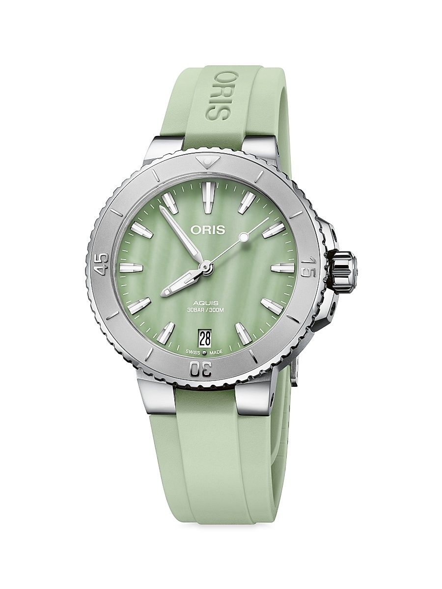 Women's Aquis Stainless Steel, Mother-Of-Pearl & Rubber Watch - Green