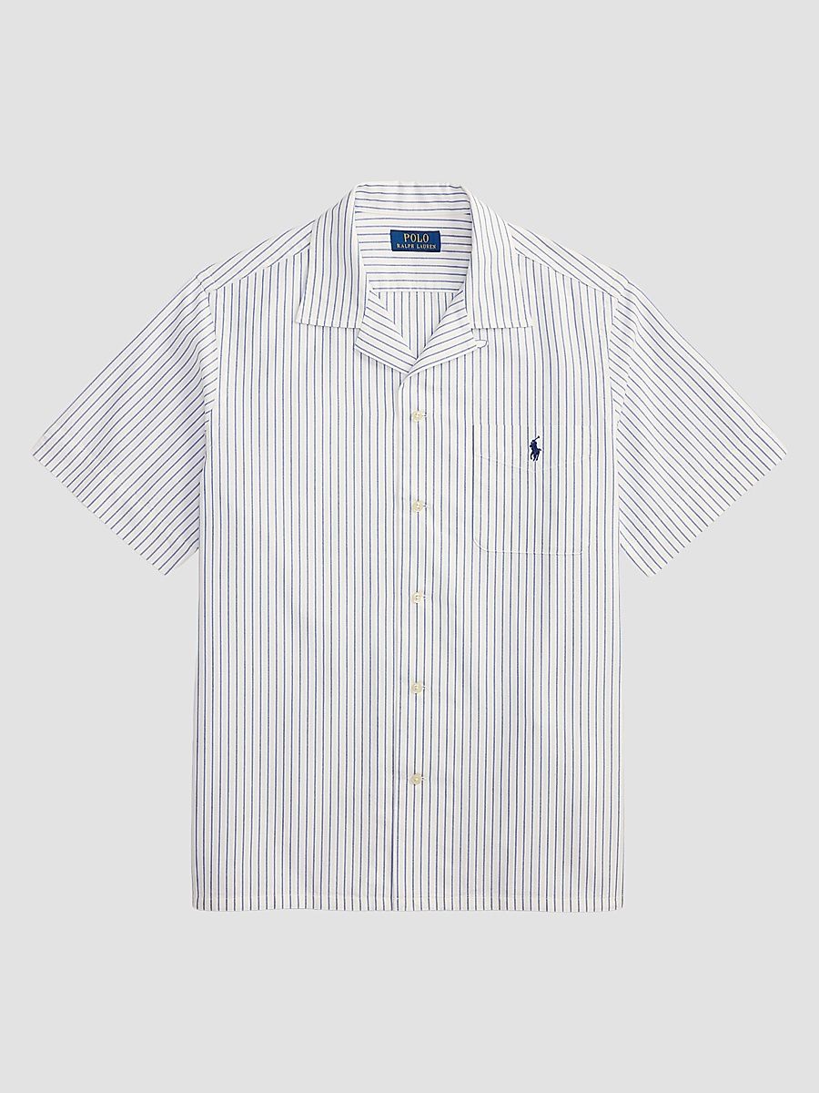 Men's Classic-Fit Striped Oxford Camp Shirt - White Royal - Size XXL