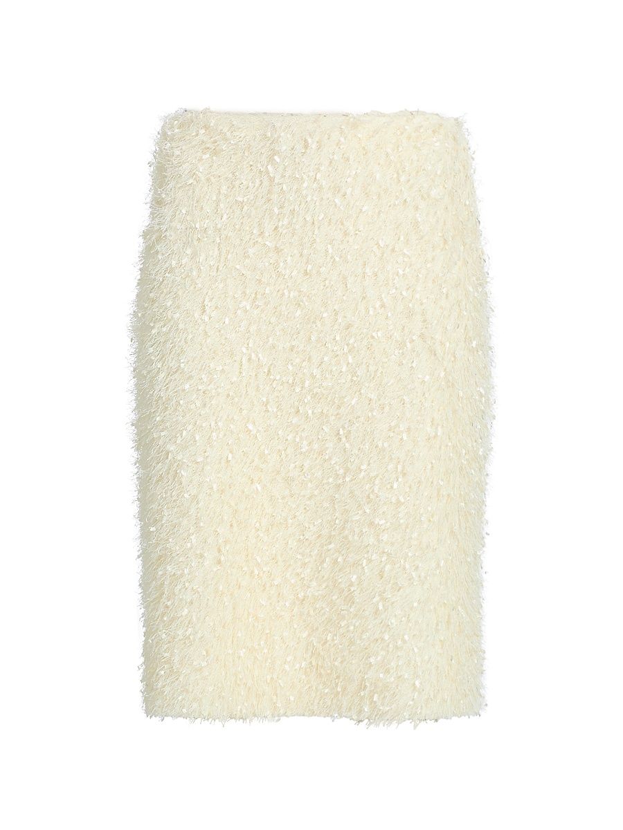 Women's Feathery Fringe Above-the-Knee Skirt - Light Cream - Size 8