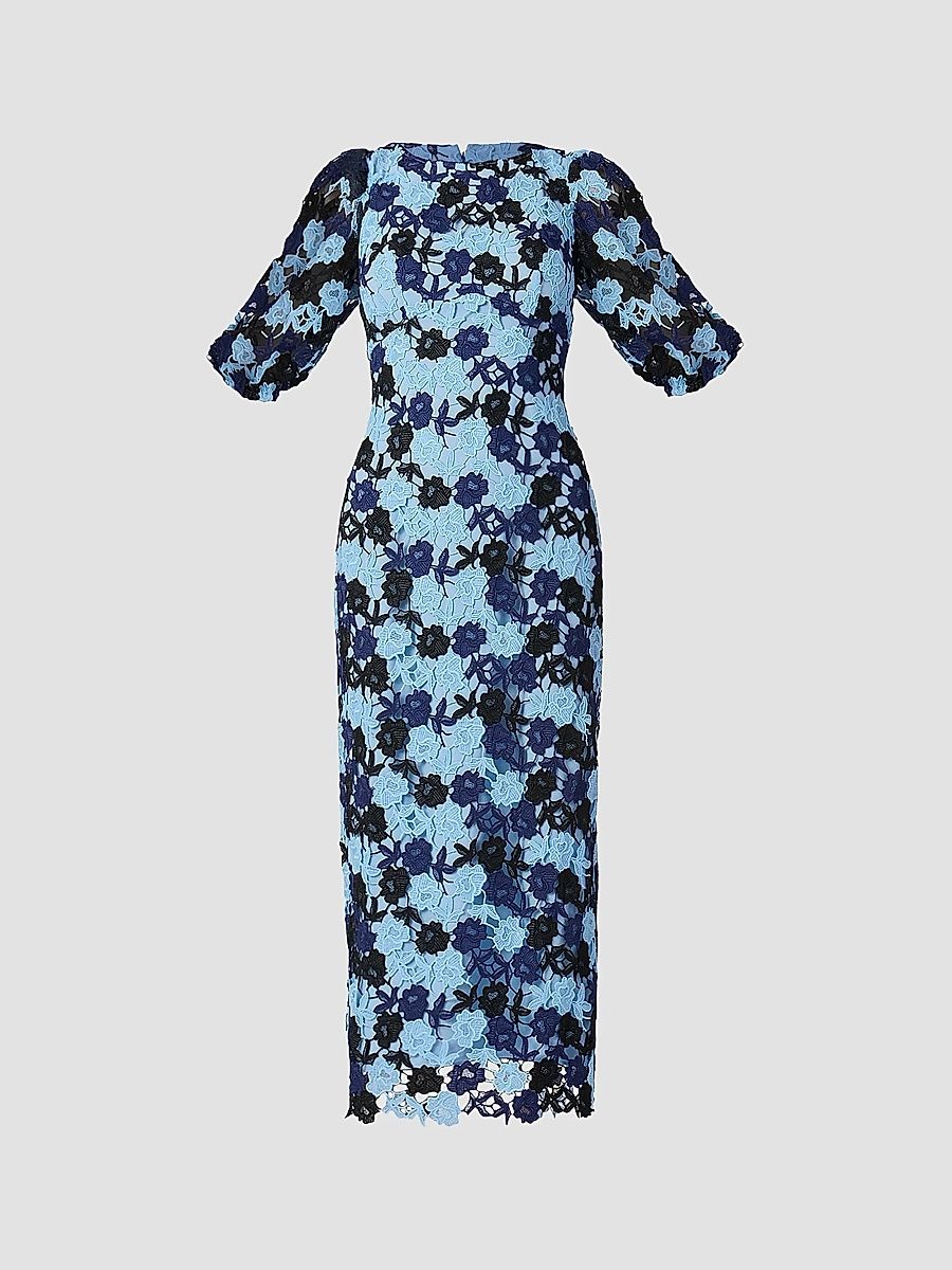 Shoshanna Women's Lanier Guipure Floral Cocktail Dress - Tonal Blue Multi Jet - Size 6